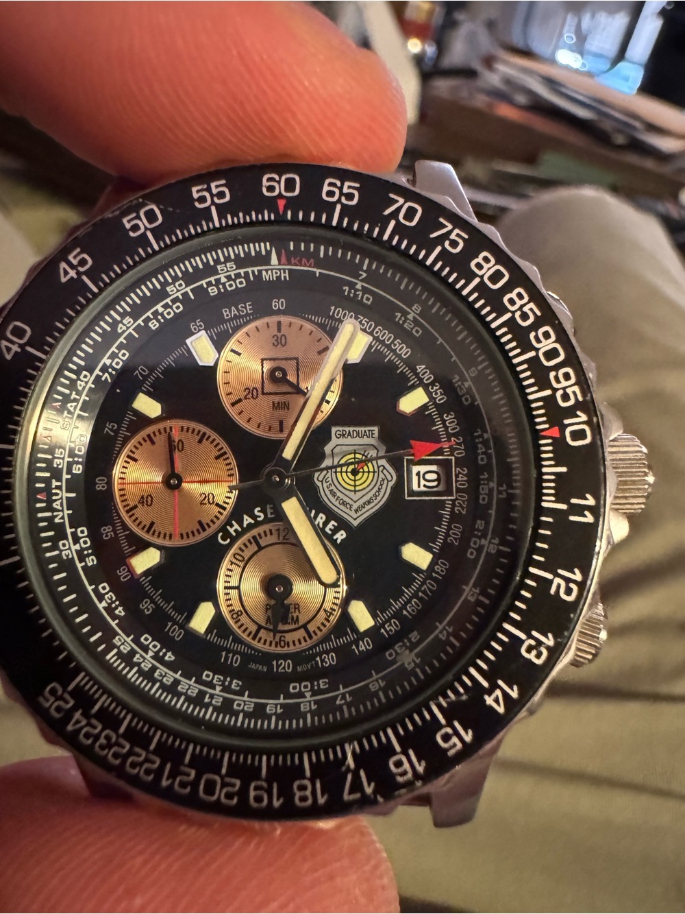 Chase Durer Black Chronograph Watch with Gold Accents
